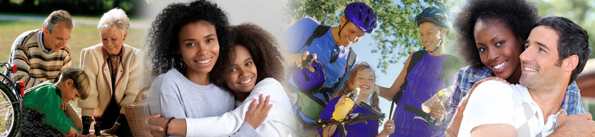 4 image collage of families and children